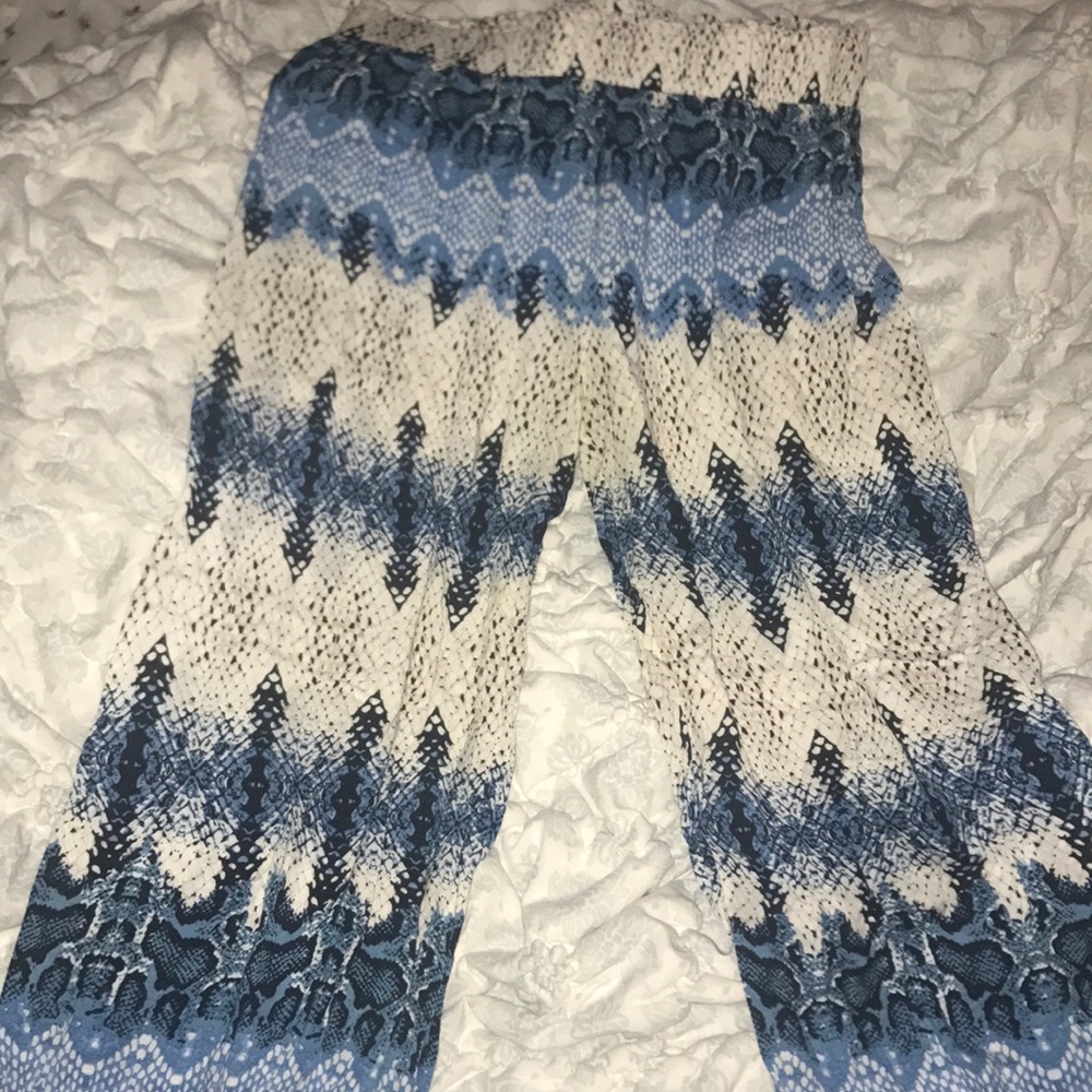 Blue snakeskin flowy beach pants